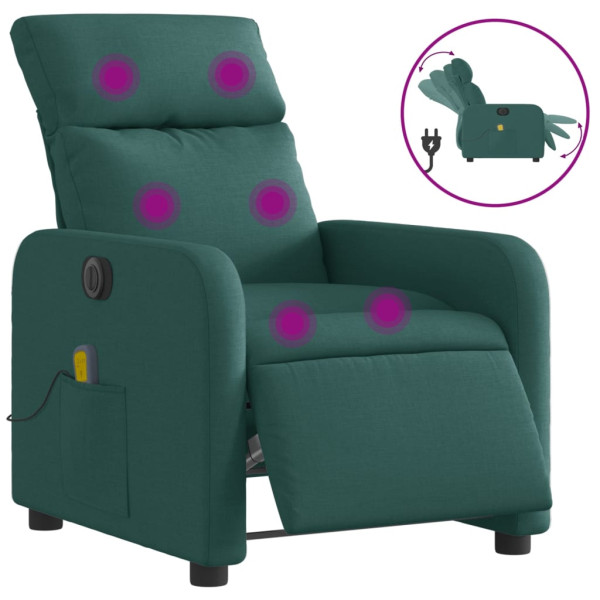 Sillón reclinable de masaje eléctrico tela verde oscuro M 2