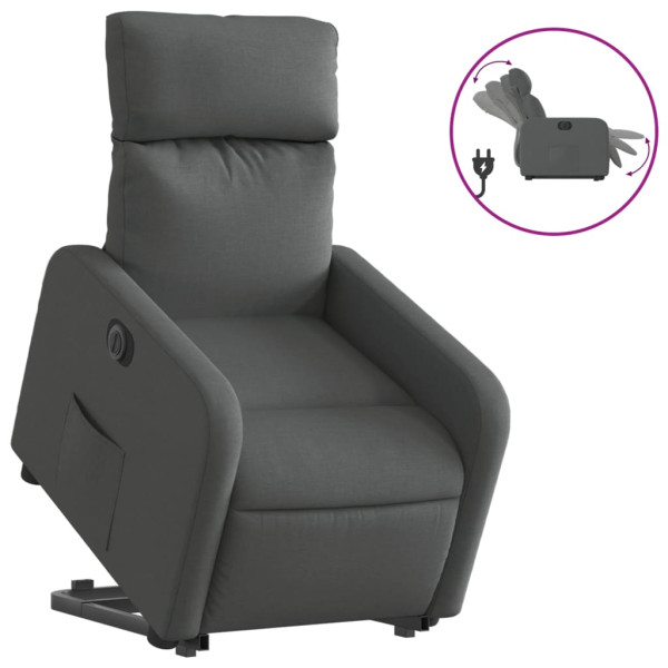 Sillón eléctrico reclinable elevable de tela gris oscuro M 2