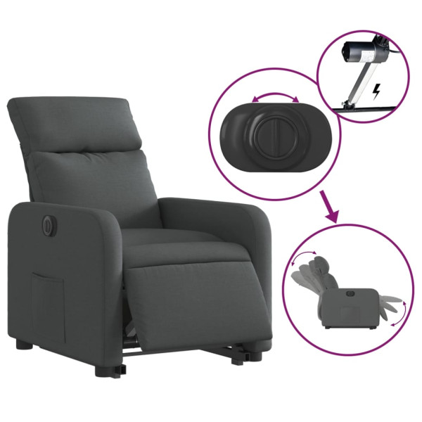 Sillón eléctrico reclinable elevable de tela gris oscuro M 5