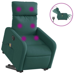 Sillón masaje eléctrico reclinable elevable tela verde oscuro H