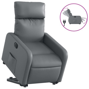 Sillón reclinable elevable eléctrico de cuero sintético gris H