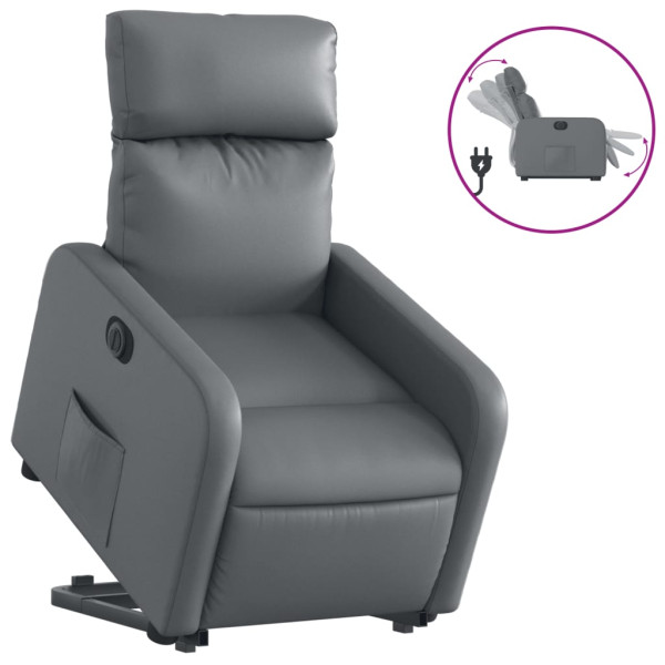 Sillón reclinable elevable eléctrico de cuero sintético gris M 2