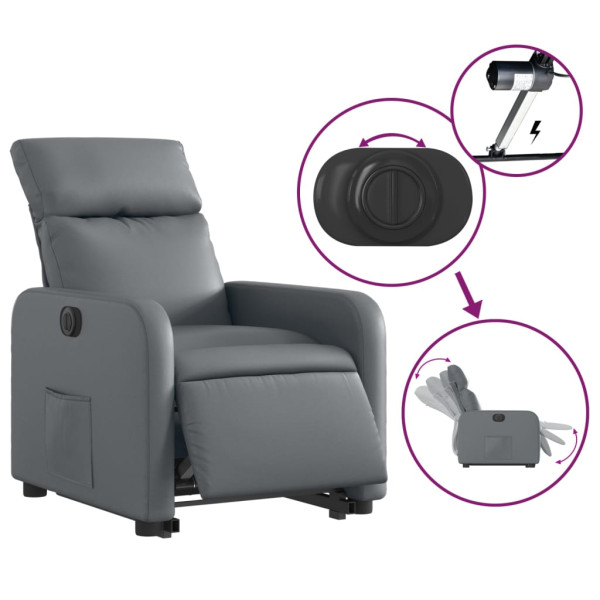 Sillón reclinable elevable eléctrico de cuero sintético gris M 5