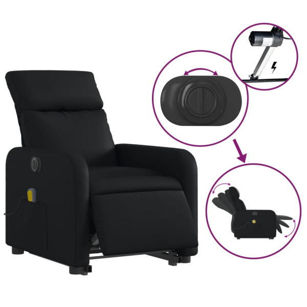 Sillón de masaje elevable eléctrico cuero sintético negro M 5