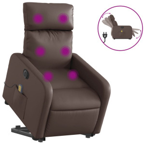 Sillón de masaje elevable eléctrico cuero sintético marrón H