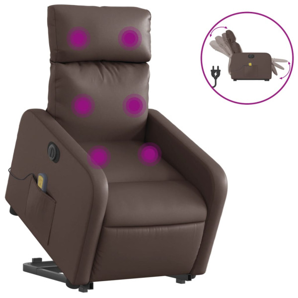 Sillón de masaje elevable eléctrico cuero sintético marrón M 2