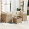 Set sofás de jardín 7 piezas y cojines ratán sintético beige 1