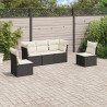 5 pcs conjunto sofás de jardim com almofadões vime PE preto 1