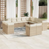Set sofás de jardín con cojines 13 pzas ratán sintético beige 1