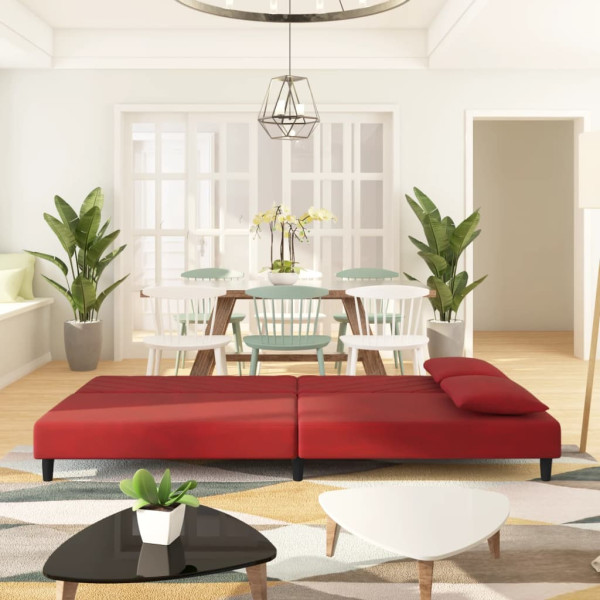 Sofá-cama 2 lugares com duas almofadas veludo vermelho tinto M 3