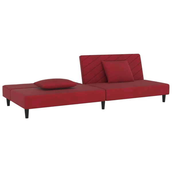 Sofá cama de 2 plazas con dos almohadas terciopelo rojo tinto M 4