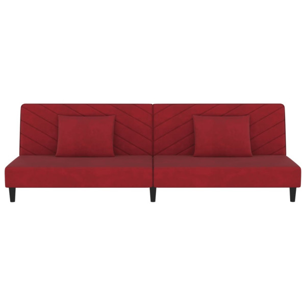 Sofá-cama 2 lugares com duas almofadas veludo vermelho tinto M 5