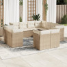 Set de sofás de jardín 11pzas con cojines ratán sintético beige 1