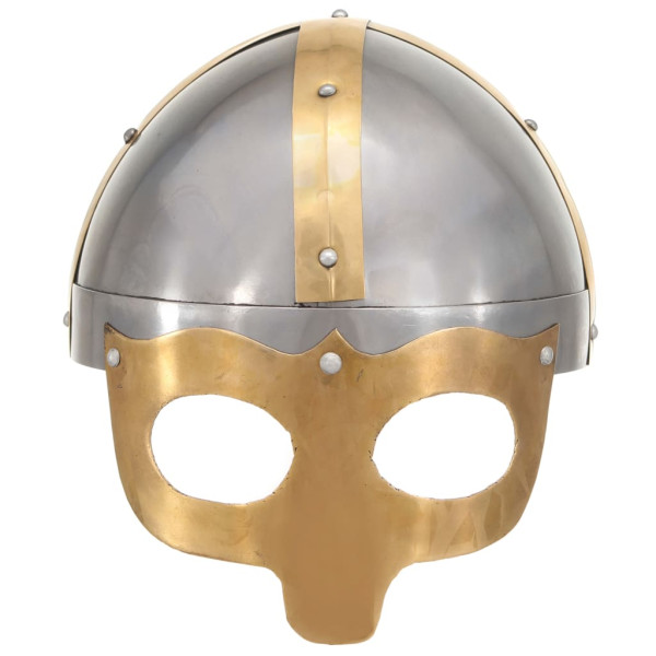 Réplica de casco vikingo antiguo LARP acero plateado M 2