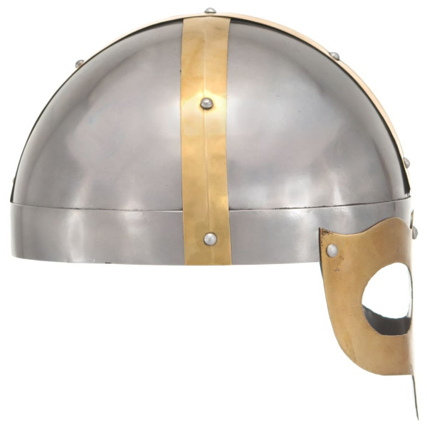 Réplica de casco vikingo antiguo LARP acero plateado M 3