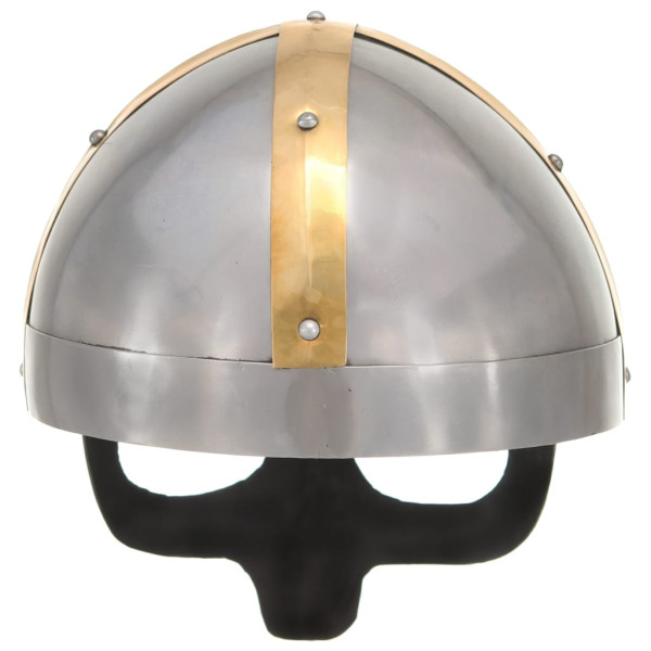 Réplica de casco vikingo antiguo LARP acero plateado M 4