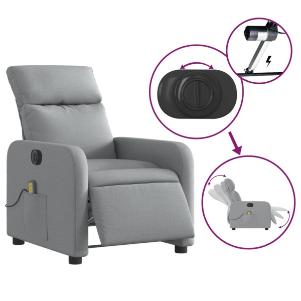 Sillón reclinable de masaje eléctrico tela gris claro M 4