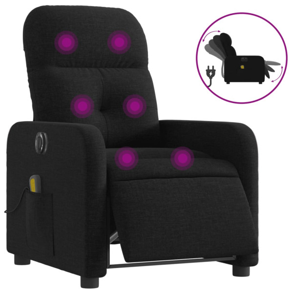 Sillón reclinable de masaje eléctrico tela negro M 2