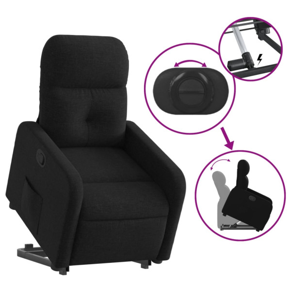 Sillón reclinable elevable tela negro M 5