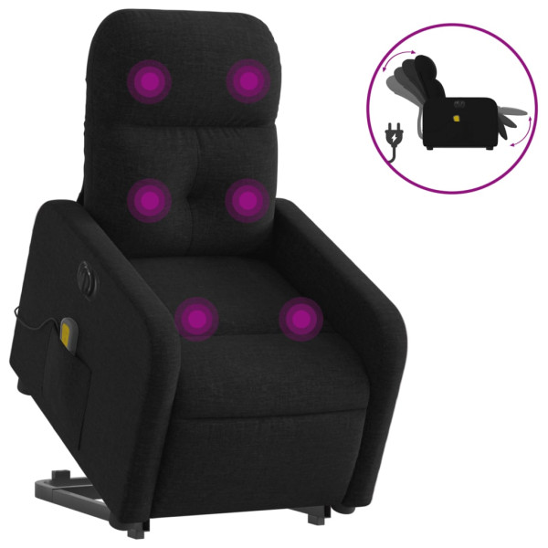 Sillón de masaje eléctrico reclinable elevable tela negro M 2