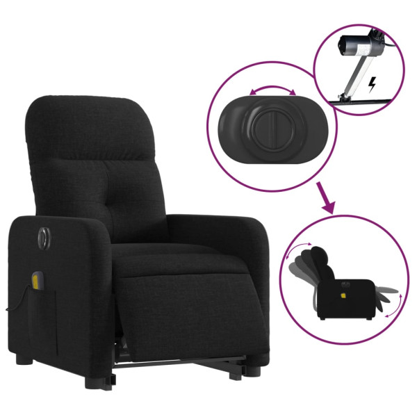 Sillón de masaje eléctrico reclinable elevable tela negro M 5