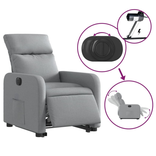 Sillón eléctrico reclinable elevable de tela gris claro M 5