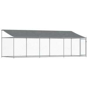 Jaula para cão com telhado/porta 6x2x2 m aço galvanizado cinza H