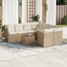 Set de sofás de jardín 9 pzas con cojines ratán sintético beige 1