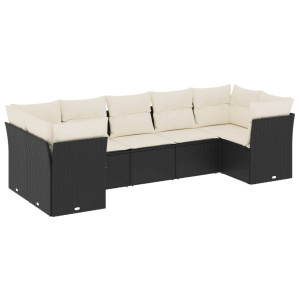 7 pcs conjunto de sofás p/ jardim c/ almofadões vime PE preto H