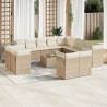 Set sofás de jardín 14 pzas con cojines ratán sintético beige 1