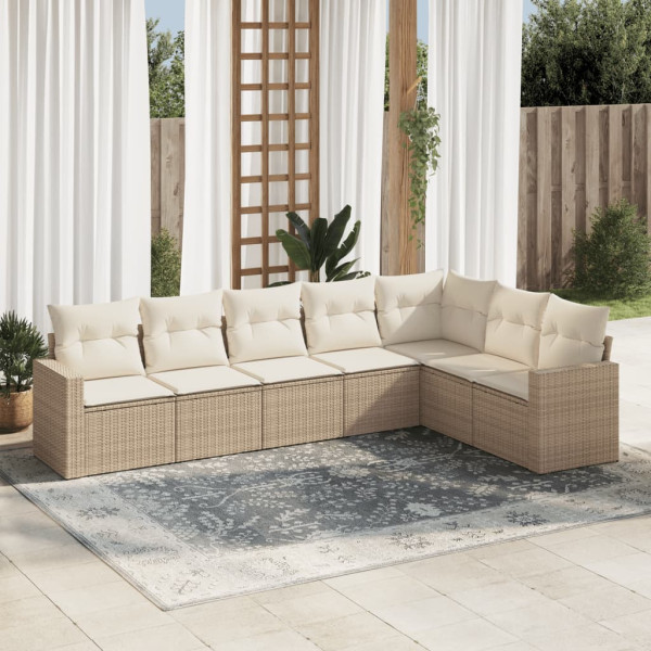 Set sofás de jardín 7 piezas y cojines ratán sintético beige D