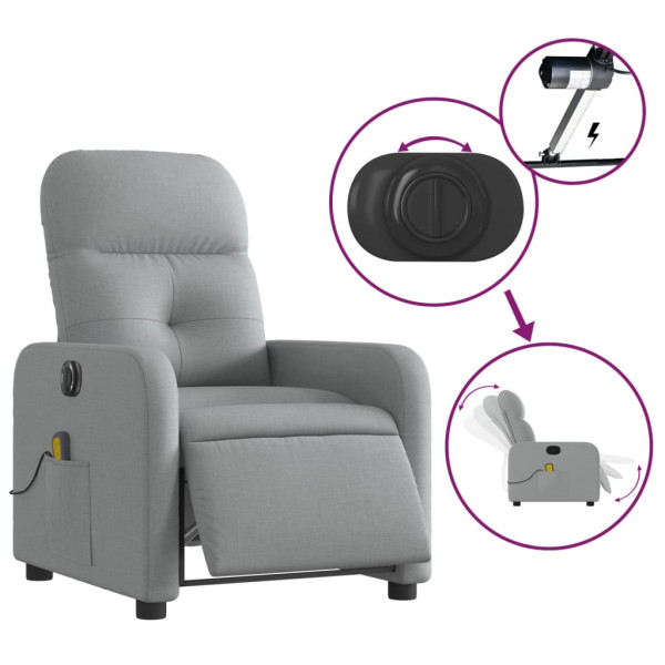 Sillón reclinable de masaje eléctrico tela gris claro M 5