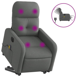 Sillón de masaje eléctrico reclinable elevable tela gris oscuro H