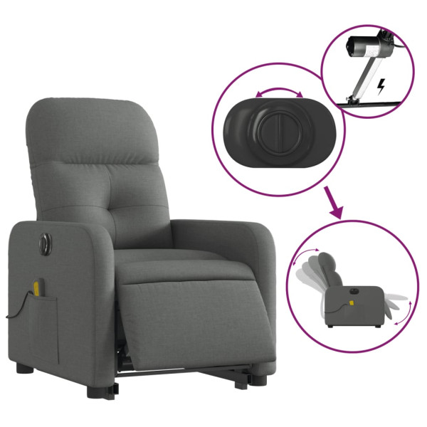 Sillón de masaje eléctrico reclinable elevable tela gris oscuro M 5
