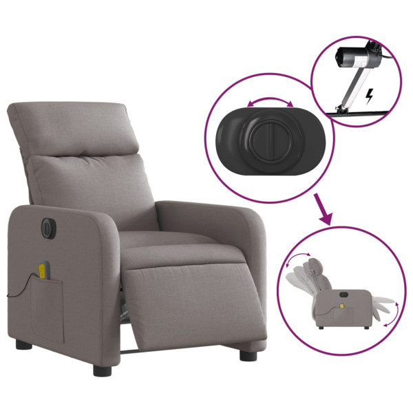 Sillón reclinable de masaje eléctrico tela gris taupe M 5