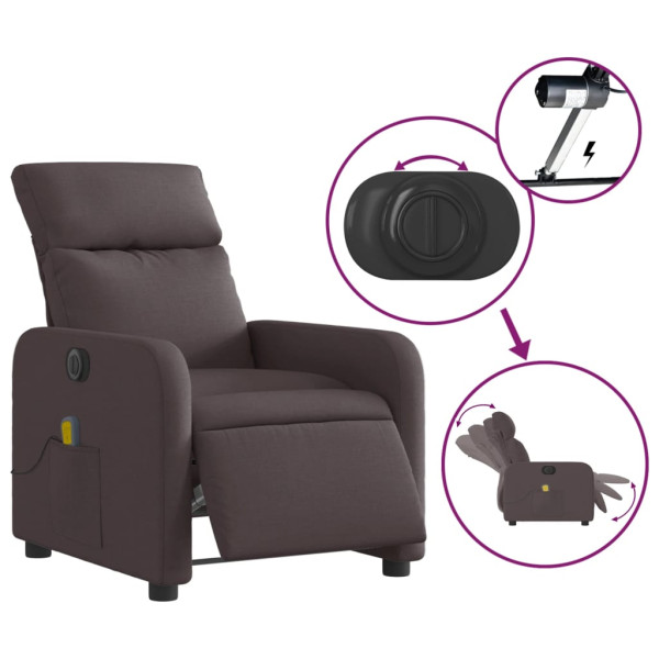 Sillón reclinable de masaje eléctrico tela marrón oscuro M 5