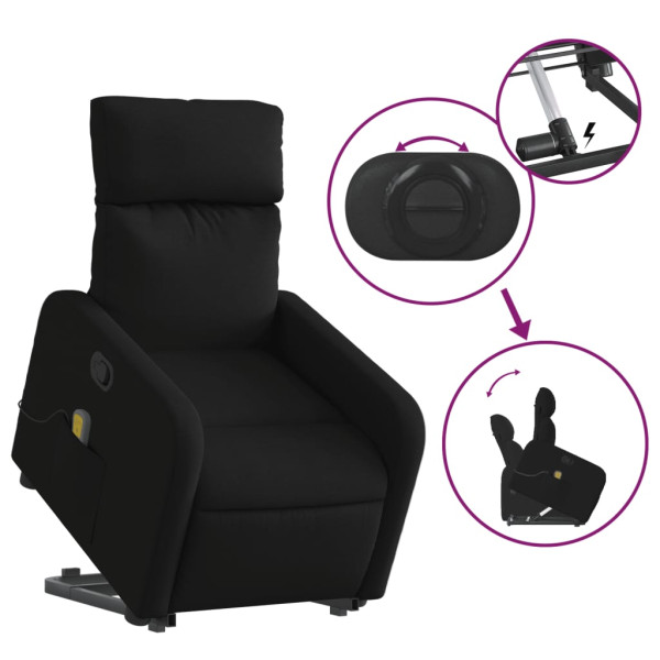 Sillón reclinable de masaje elevable tela negro M 5