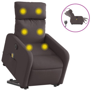 Sillón masaje eléctrico reclinable elevable tela marrón oscuro H