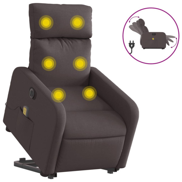 Sillón masaje eléctrico reclinable elevable tela marrón oscuro M 2