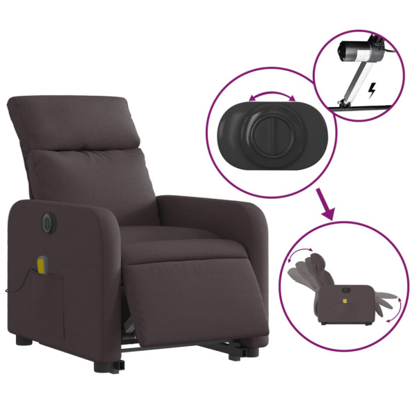 Sillón masaje eléctrico reclinable elevable tela marrón oscuro M 5