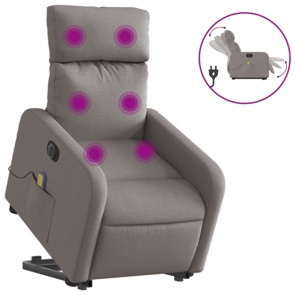 Sillón de masaje eléctrico reclinable elevable tela taupé M 2