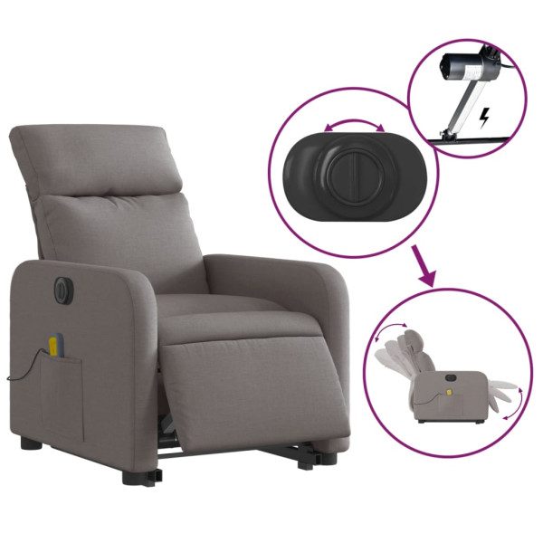 Sillón de masaje eléctrico reclinable elevable tela taupé M 5