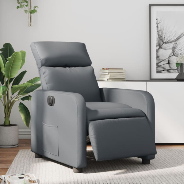 Sillón reclinable eléctrico de cuero sintético gris D