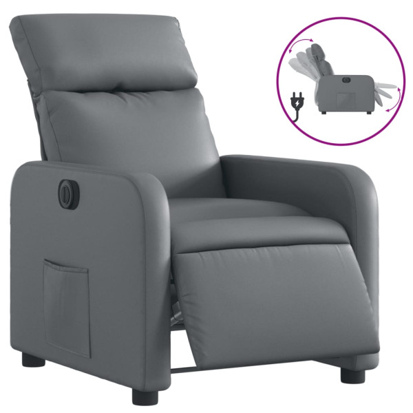 Sillón reclinable eléctrico de cuero sintético gris M 2
