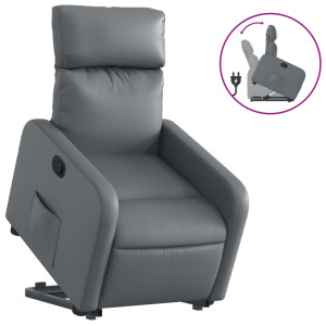 Sillón reclinable elevable cuero artificial gris H