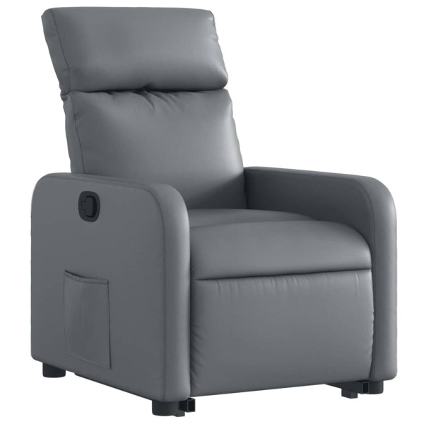 Sillón reclinable elevable cuero artificial gris M 3