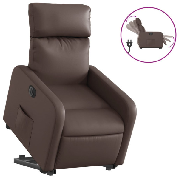 Sillón reclinable elevable eléctrico de cuero sintético marrón M 2