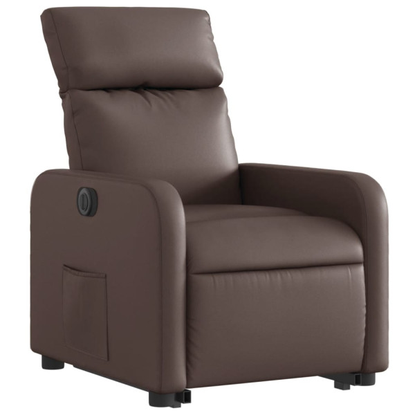 Sillón reclinable elevable eléctrico de cuero sintético marrón M 3