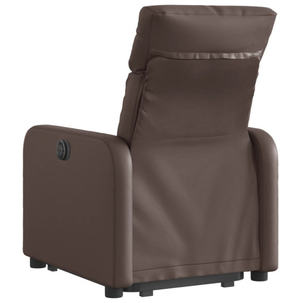 Sillón reclinable elevable eléctrico de cuero sintético marrón M 4
