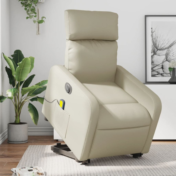 Sillón de masaje elevable eléctrico cuero sintético crema D
